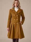 Women's Wool-Blend Flared Pleat Coat with Wide Notched Lapels - Camel