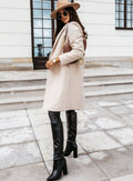 Women's Elongating Double-Breasted Coat with Knee-Length Hem - Beige