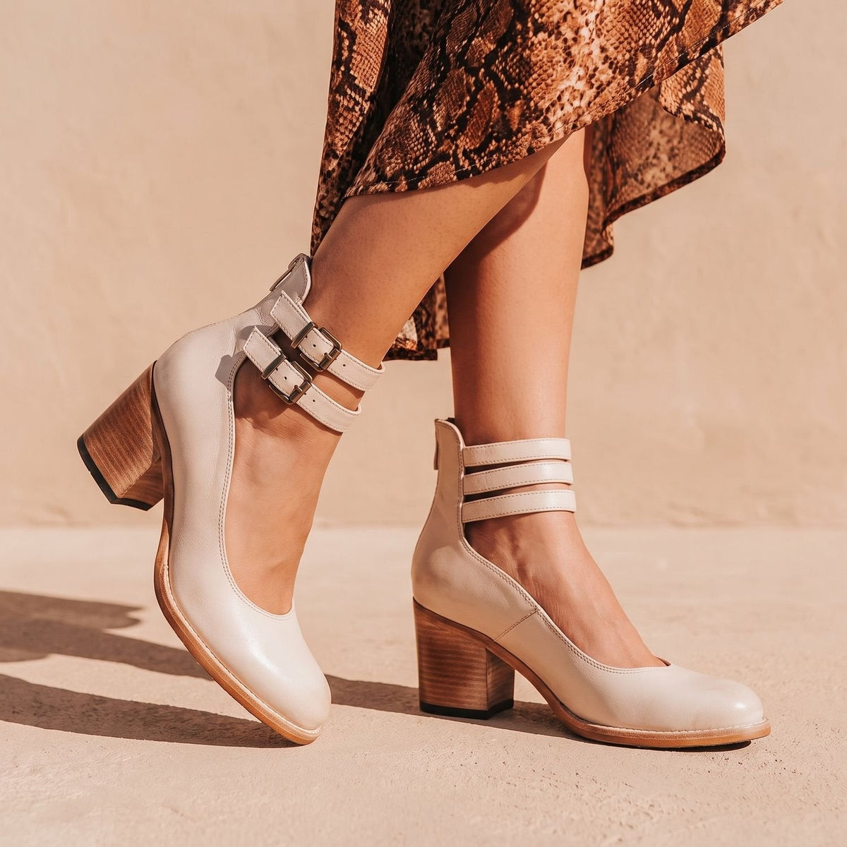 Women's Boho Distressed Leather Ankle Boots with Back Zip and Buckles