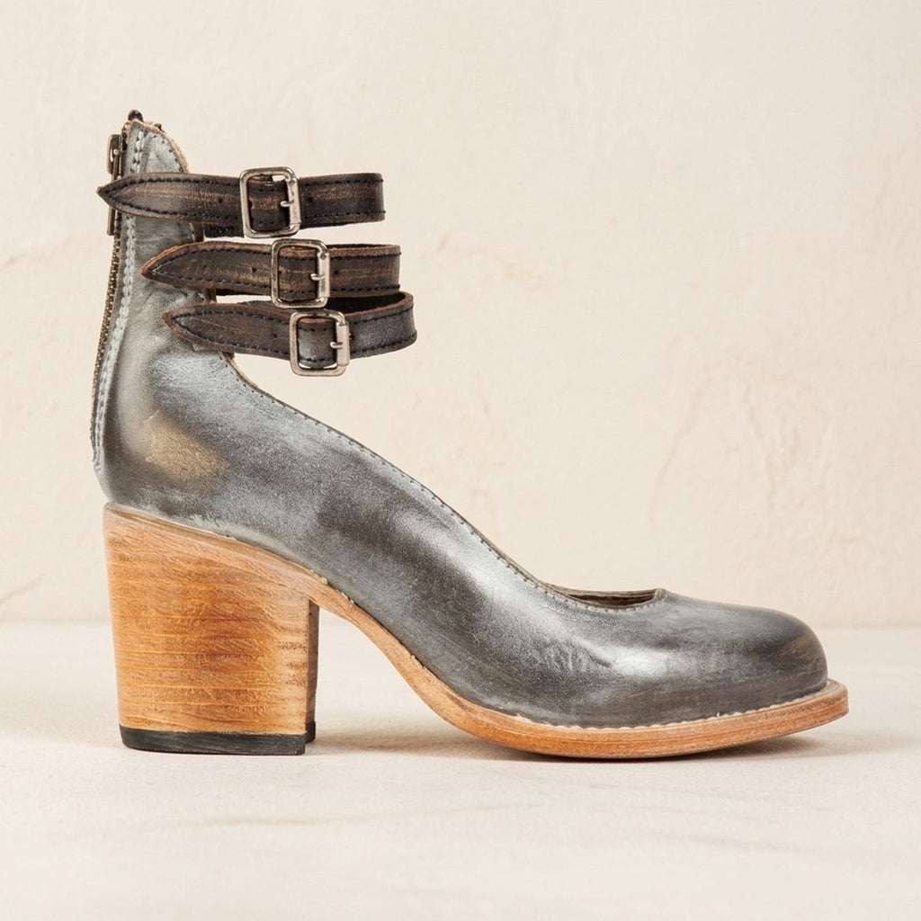Women's Boho Distressed Leather Ankle Boots with Back Zip and Buckles