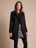 Women's Tailored Mid-Length Dress Coat with Double-Breasted Buttons - Black