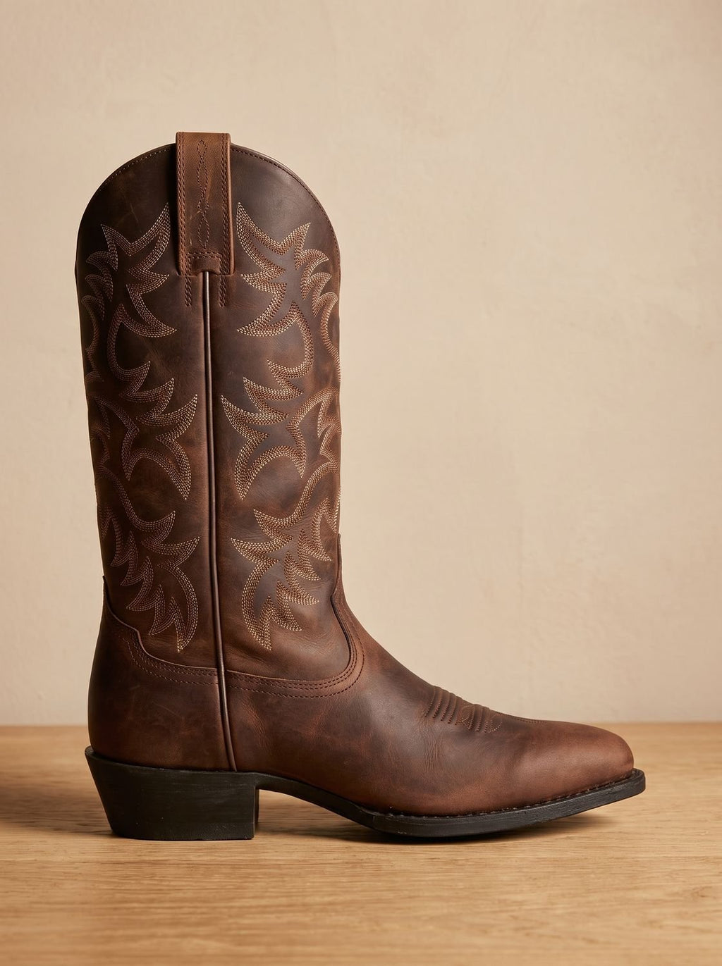 Women's Stacked-Heel Western Boots with Matching-Thread Embroidery