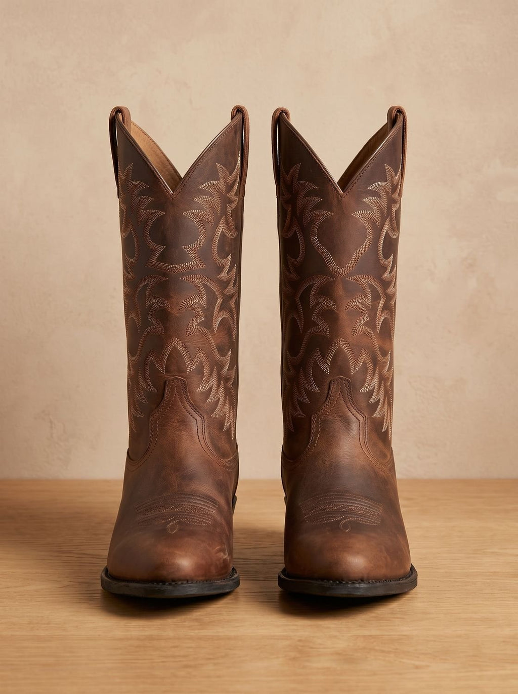 Women's Stacked-Heel Western Boots with Matching-Thread Embroidery