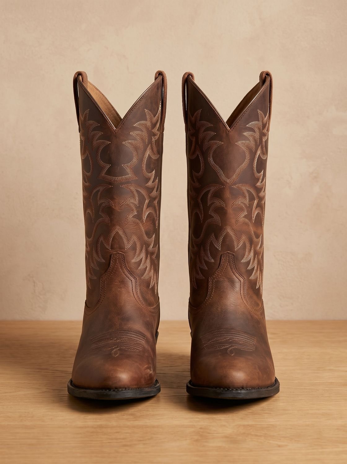Women's Stacked-Heel Western Boots with Matching-Thread Embroidery