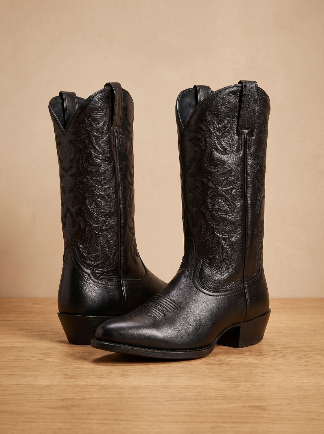 Women's Stacked-Heel Western Boots with Matching-Thread Embroidery