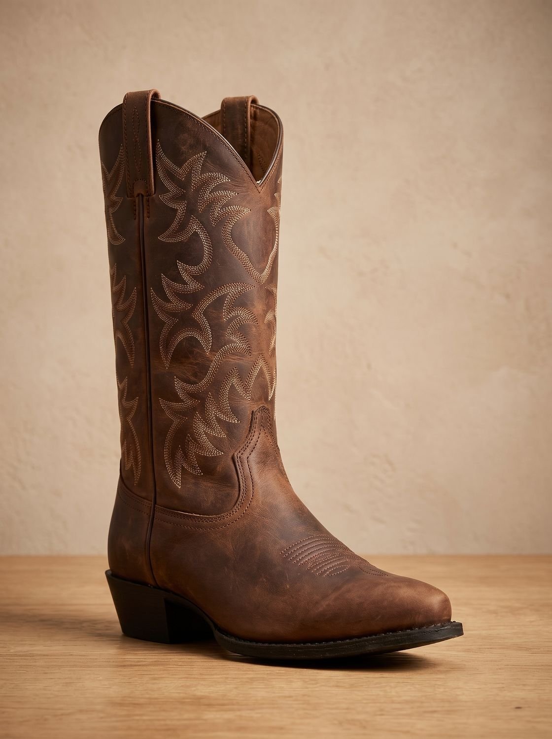 Women's Stacked-Heel Western Boots with Matching-Thread Embroidery