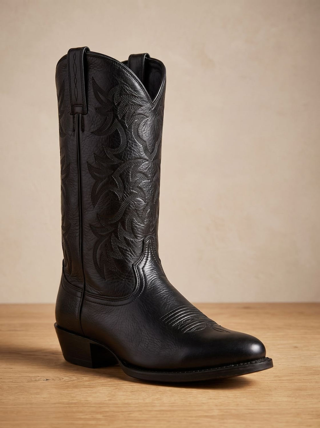 Women's Stacked-Heel Western Boots with Matching-Thread Embroidery