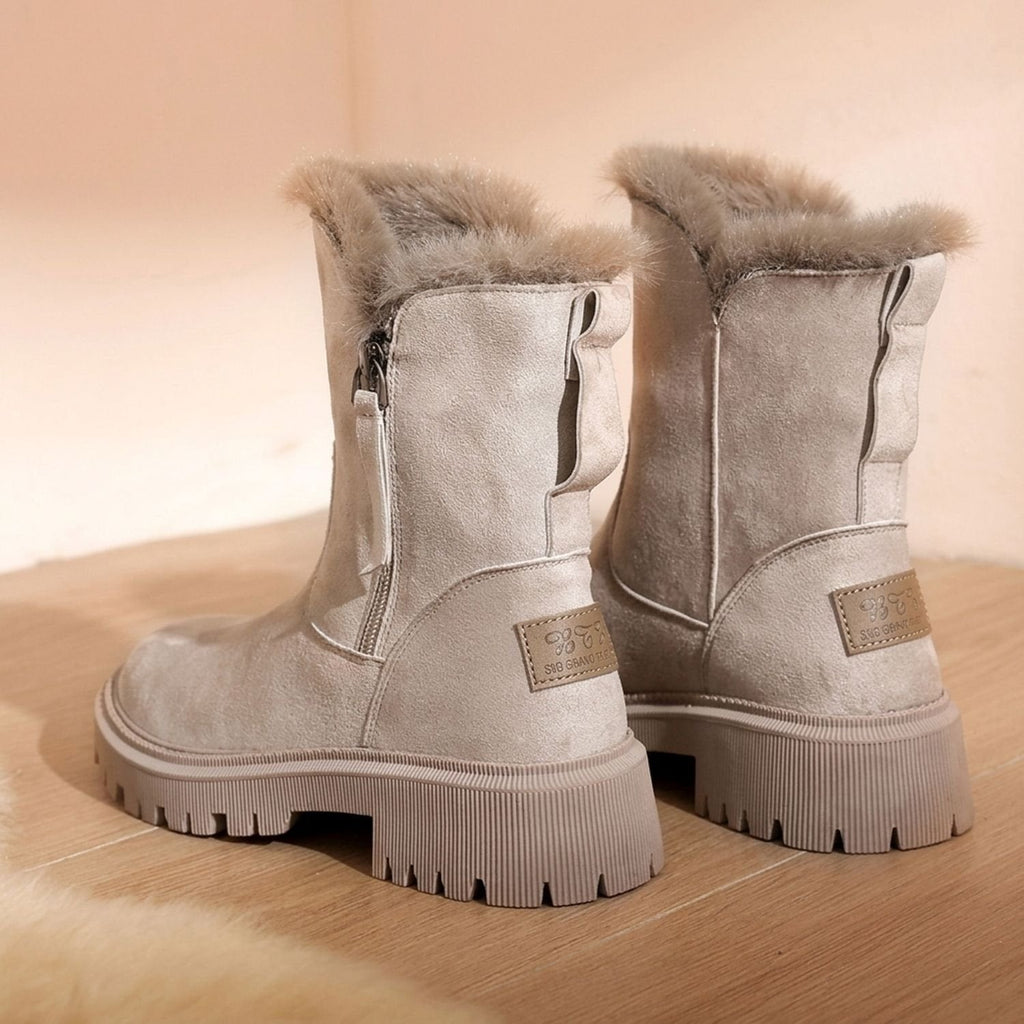 Women's Chunky Block Heel Suede-Look Boots with Grooved Grip Sole