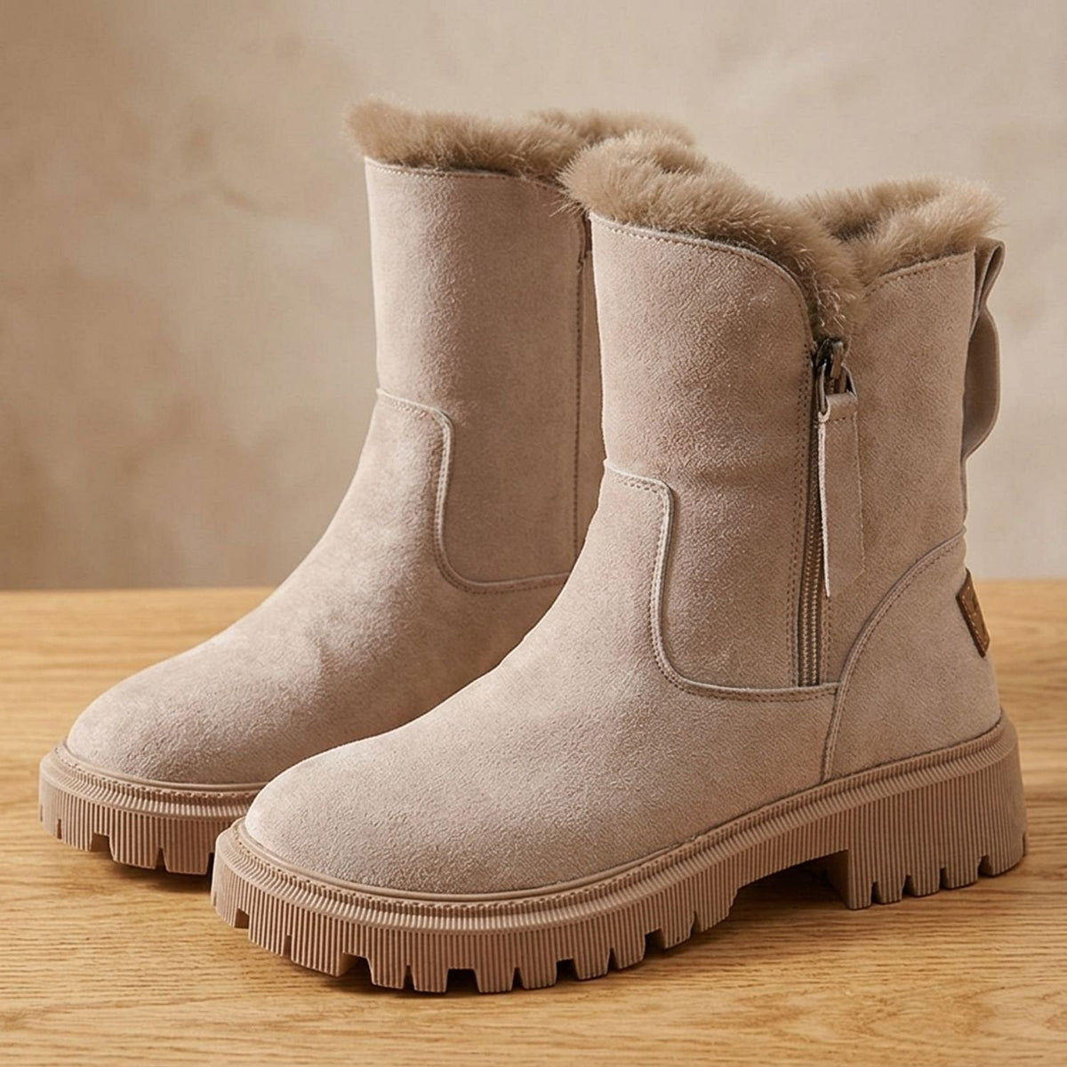 Women's Chunky Block Heel Suede-Look Boots with Grooved Grip Sole