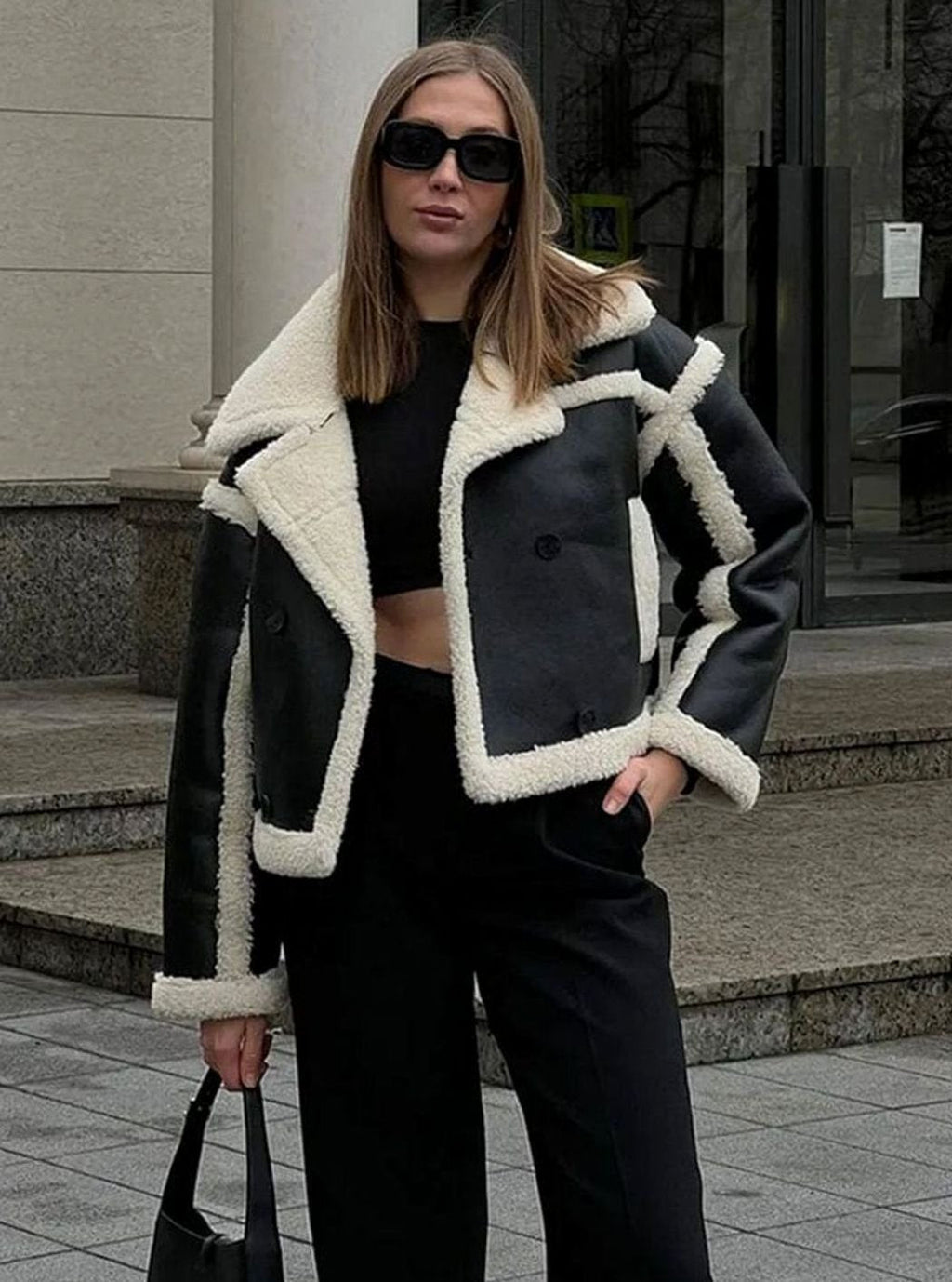 Women's Sherpa-Lined Aviator Jacket with Shearling Collar