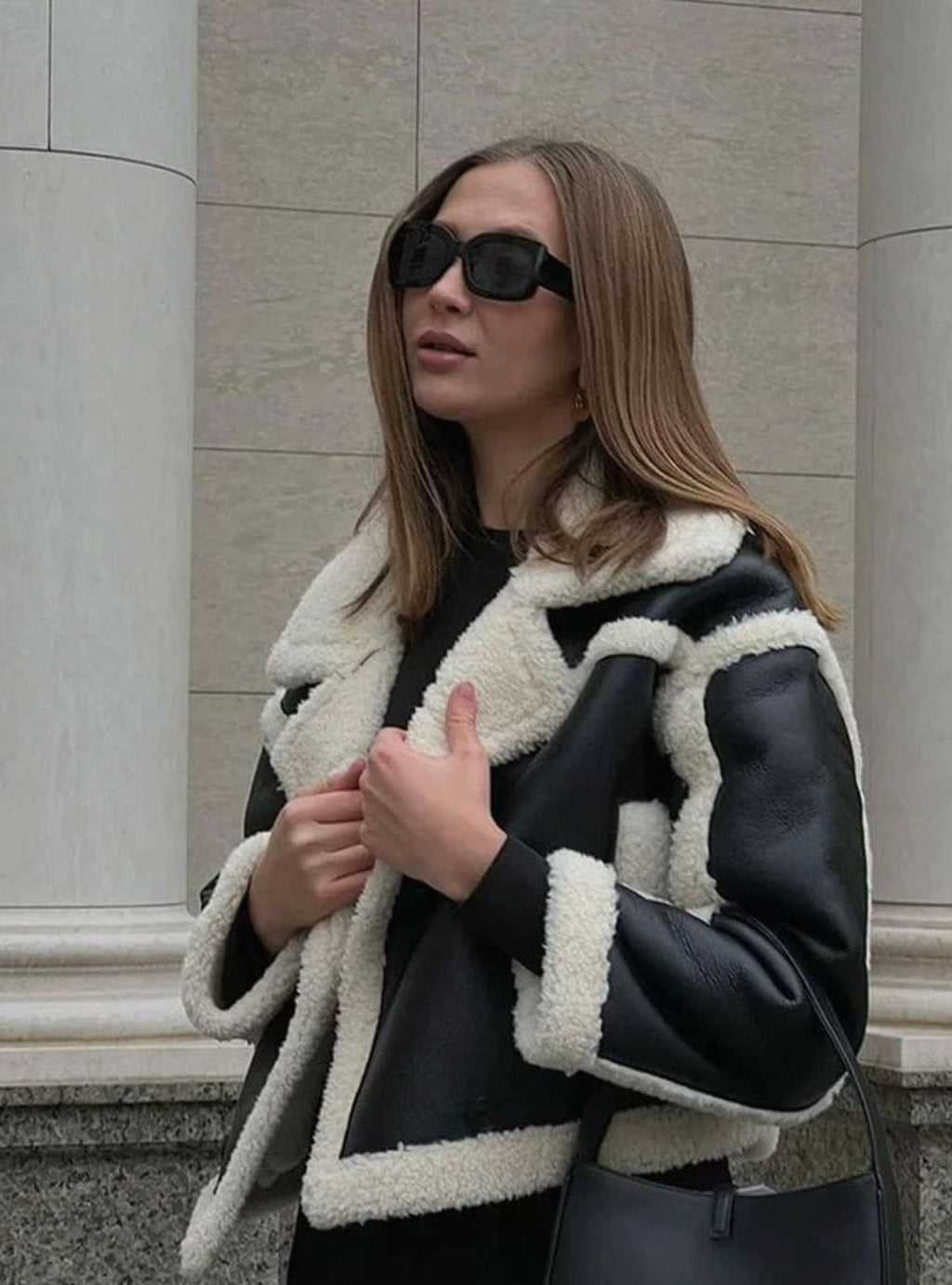 Women's Sherpa-Lined Aviator Jacket with Shearling Collar