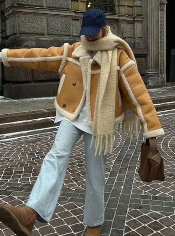 Women's Sherpa-Lined Aviator Jacket with Shearling Collar