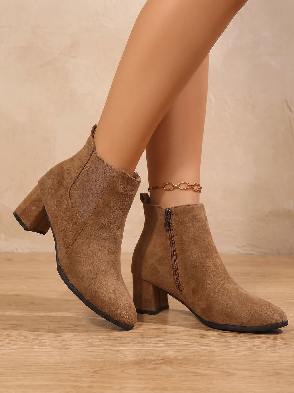 Women's Faux Suede Side-Zip Booties with Stretch Ankle Panel