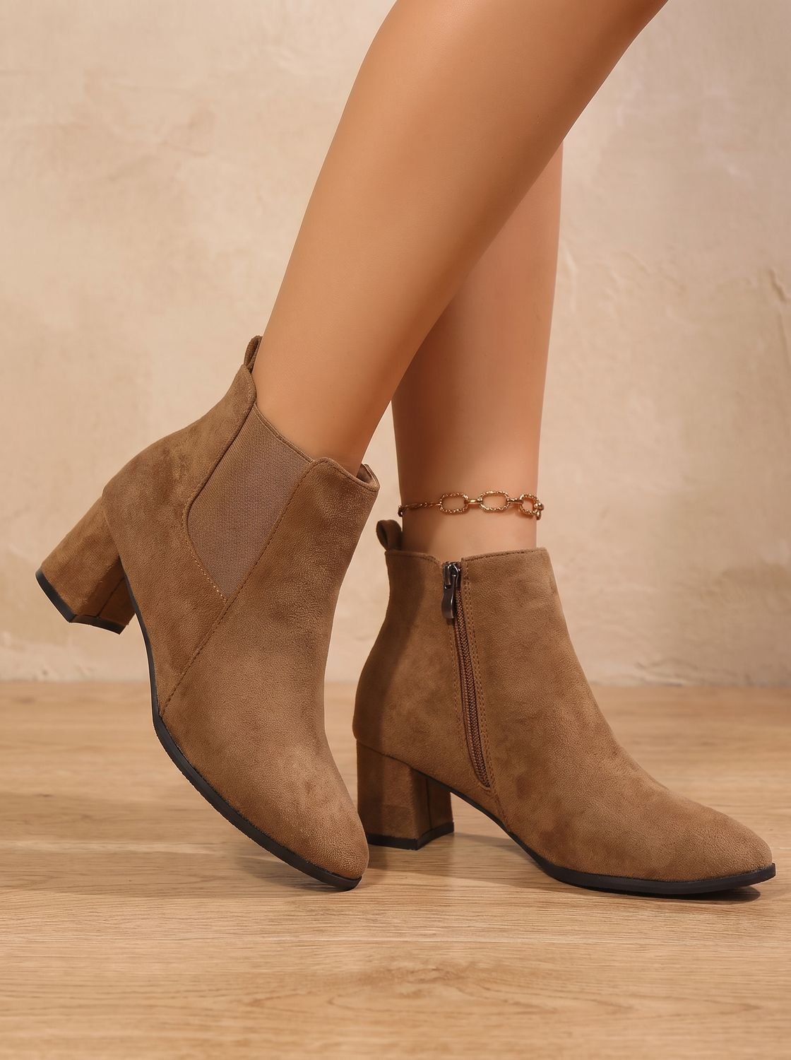 Women's Faux Suede Side-Zip Booties with Stretch Ankle Panel