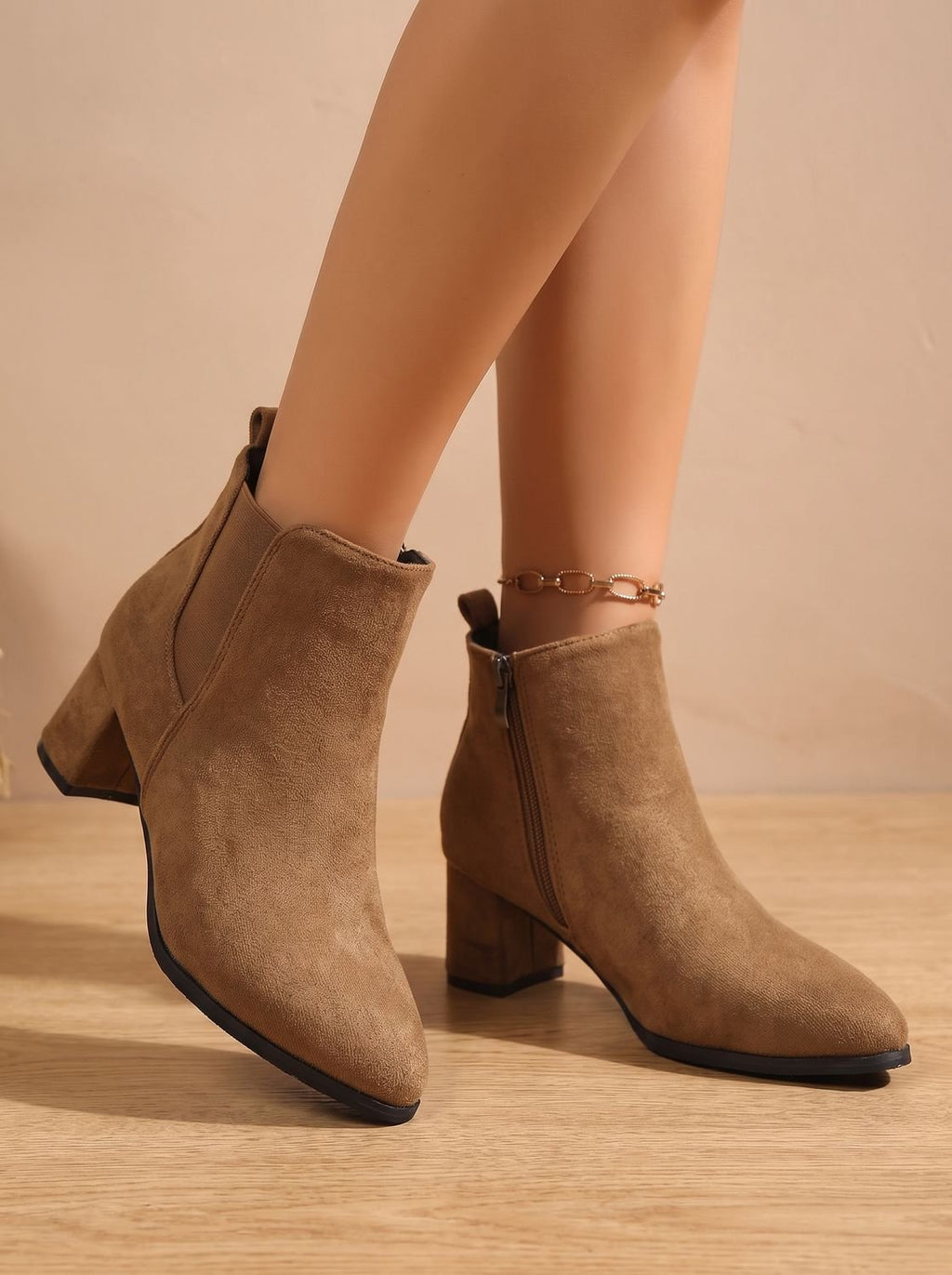 Women's Faux Suede Side-Zip Booties with Stretch Ankle Panel