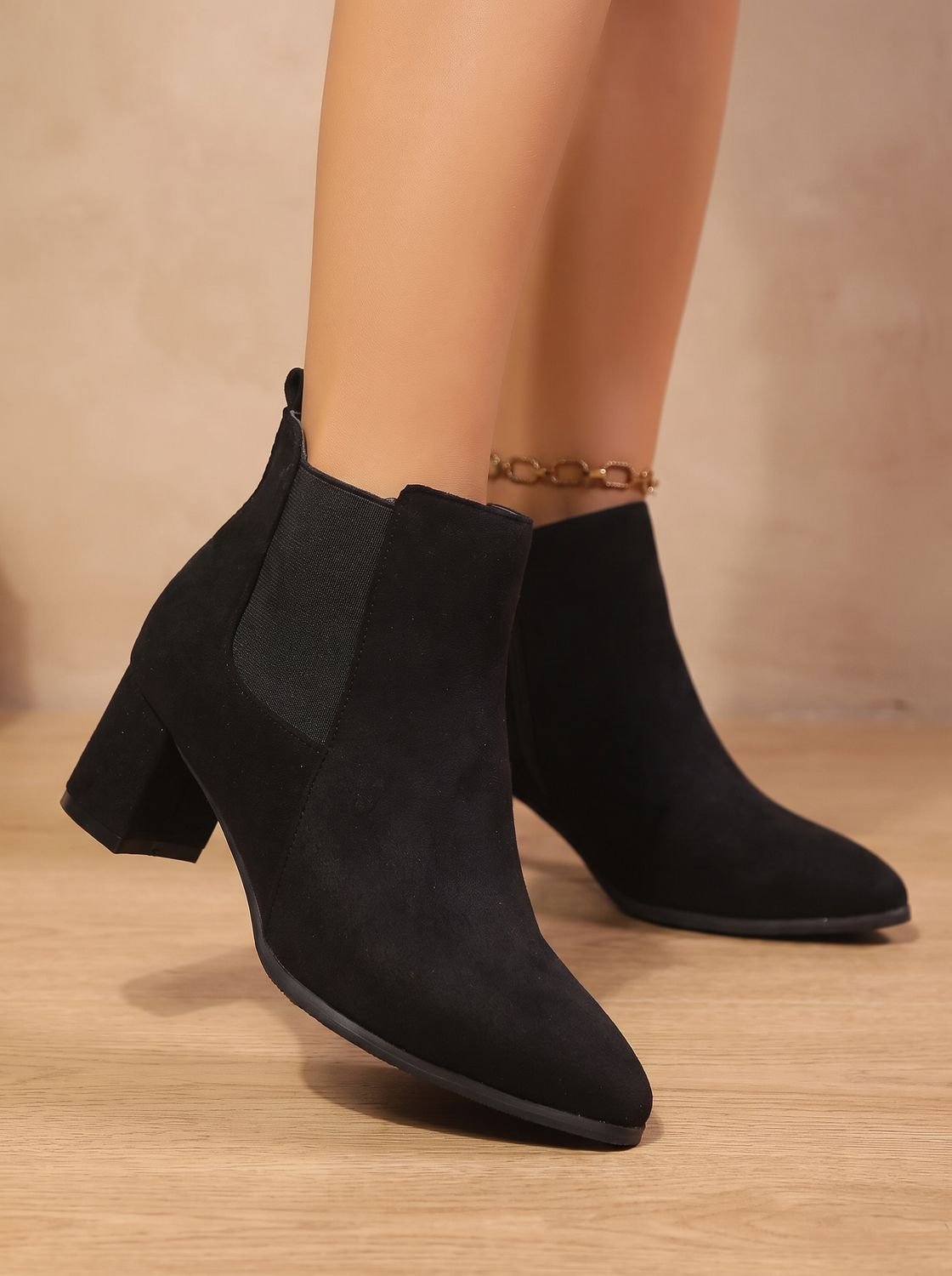 Women's Faux Suede Side-Zip Booties with Stretch Ankle Panel