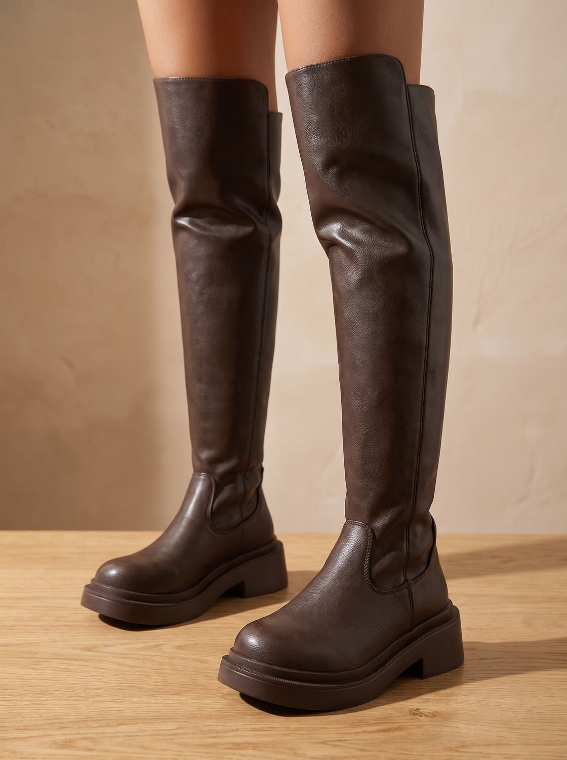 Women's Zip-Up Over-the-Knee Boots on a Chunky Flat Platform