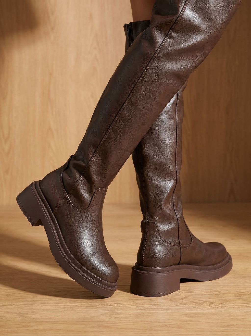 Women's Zip-Up Over-the-Knee Boots on a Chunky Flat Platform