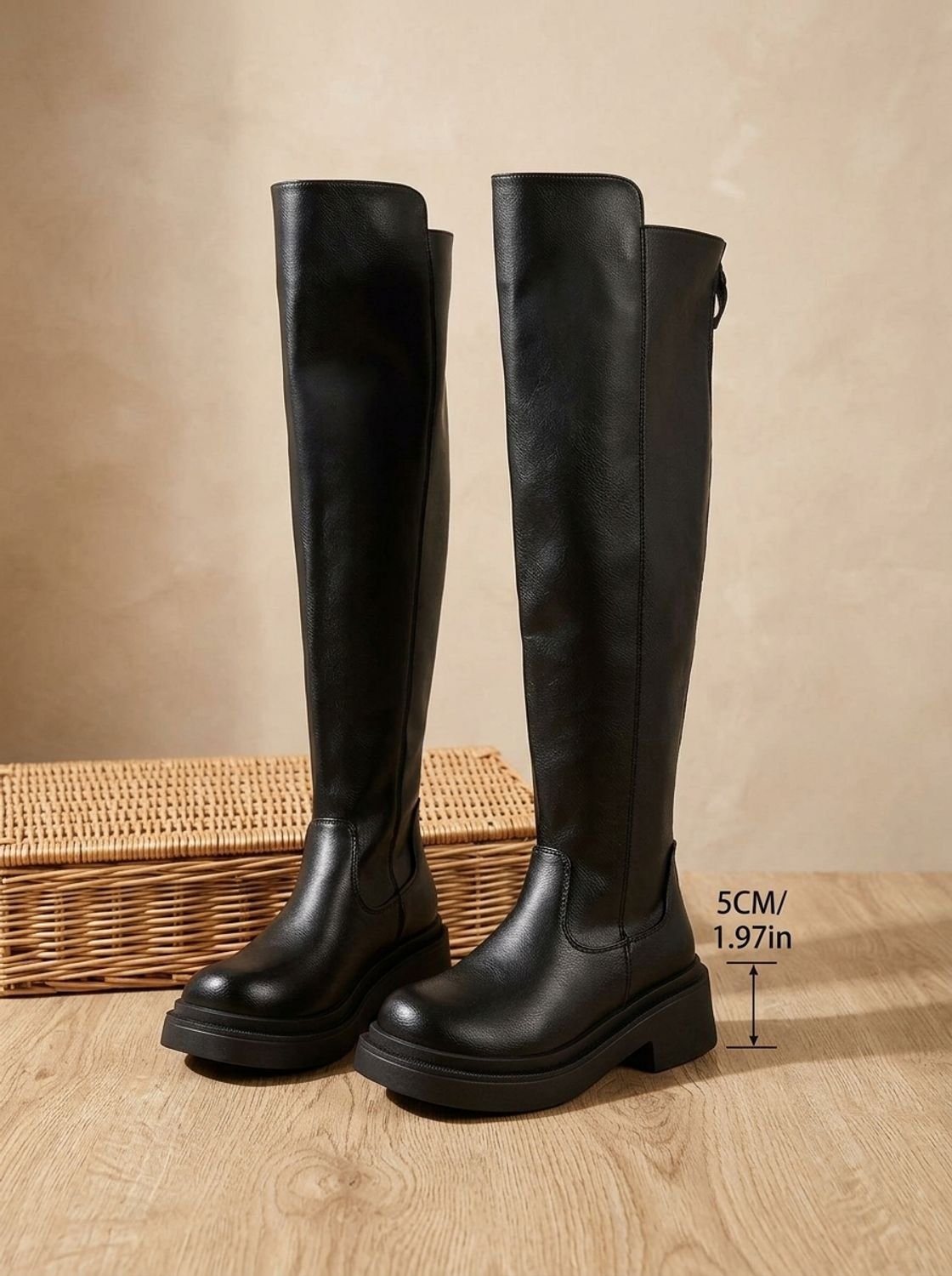 Women's Zip-Up Over-the-Knee Boots on a Chunky Flat Platform
