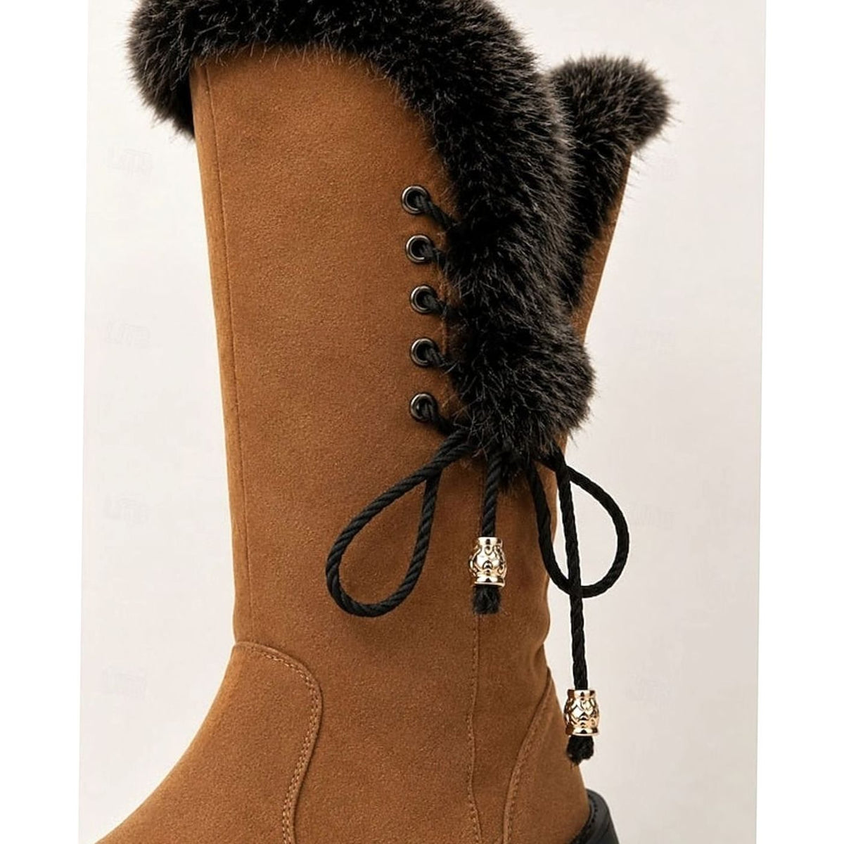 Women's Lug-Sole Winter Knee Boots with Plush Lining and Faux Fur Cuff