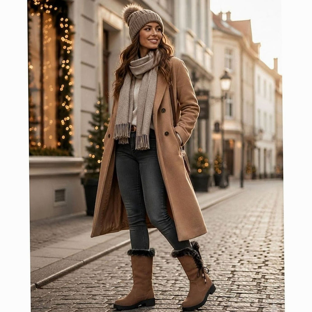 Women's Lug-Sole Winter Knee Boots with Plush Lining and Faux Fur Cuff