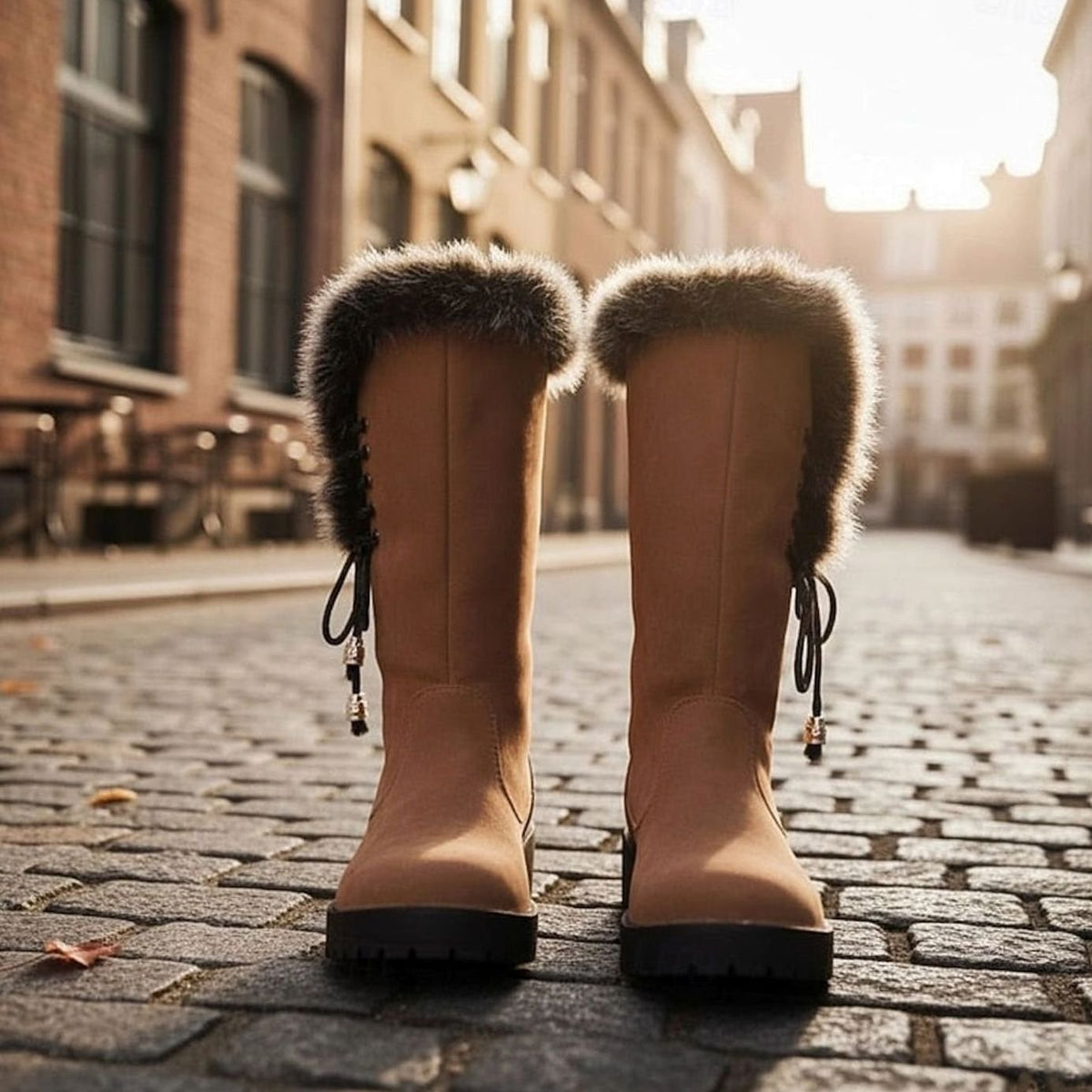 Women's Lug-Sole Winter Knee Boots with Plush Lining and Faux Fur Cuff