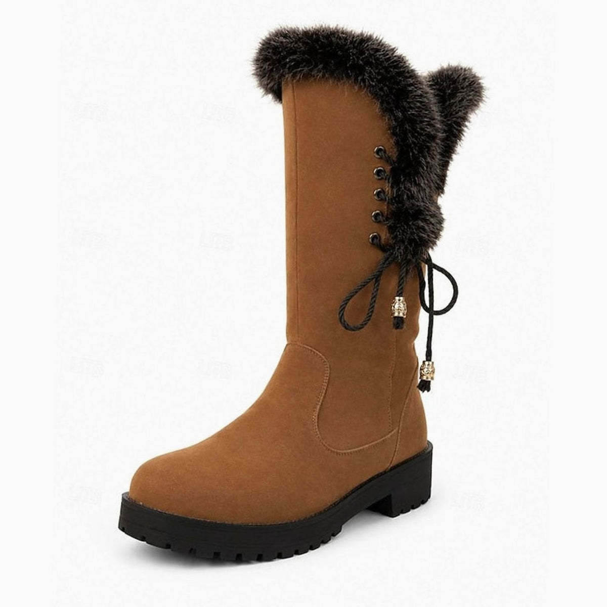 Women's Lug-Sole Winter Knee Boots with Plush Lining and Faux Fur Cuff