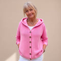 Women's Roomy Hooded Cardigan with Wooden Buttons for Weekends - Pink