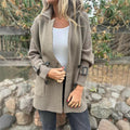 Women's Cable-Knit Sleeve Patch-Pocket Coat with Double-Breasted Front - Taupe