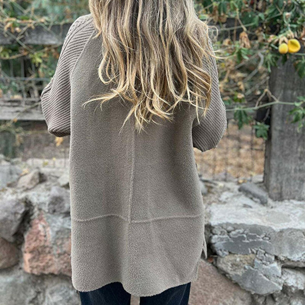 Women's Cable-Knit Sleeve Patch-Pocket Coat with Double-Breasted Front