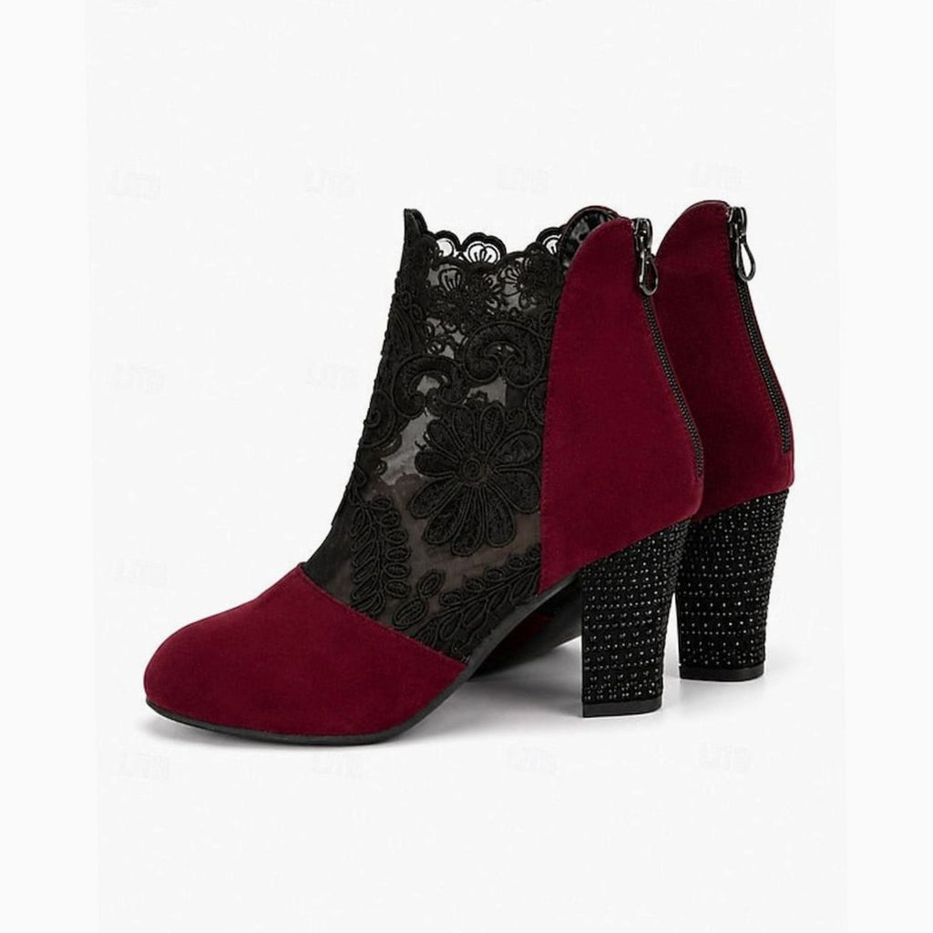 Women's Floral Lace Block Heel Booties for Weddings and Date Nights