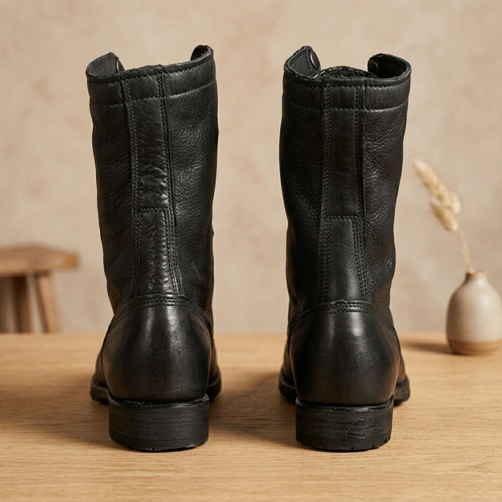Women's Full-Lace Leather Combat Boots with Shock-Absorbing Sole