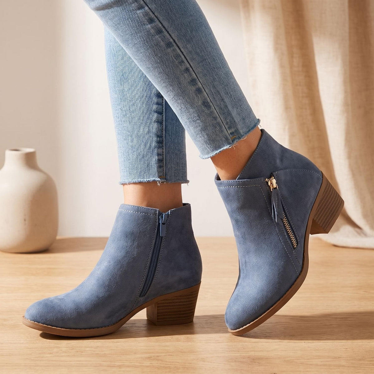 Women's Orthopedic Heeled Ankle Boots for All-Day Comfort - Blue
