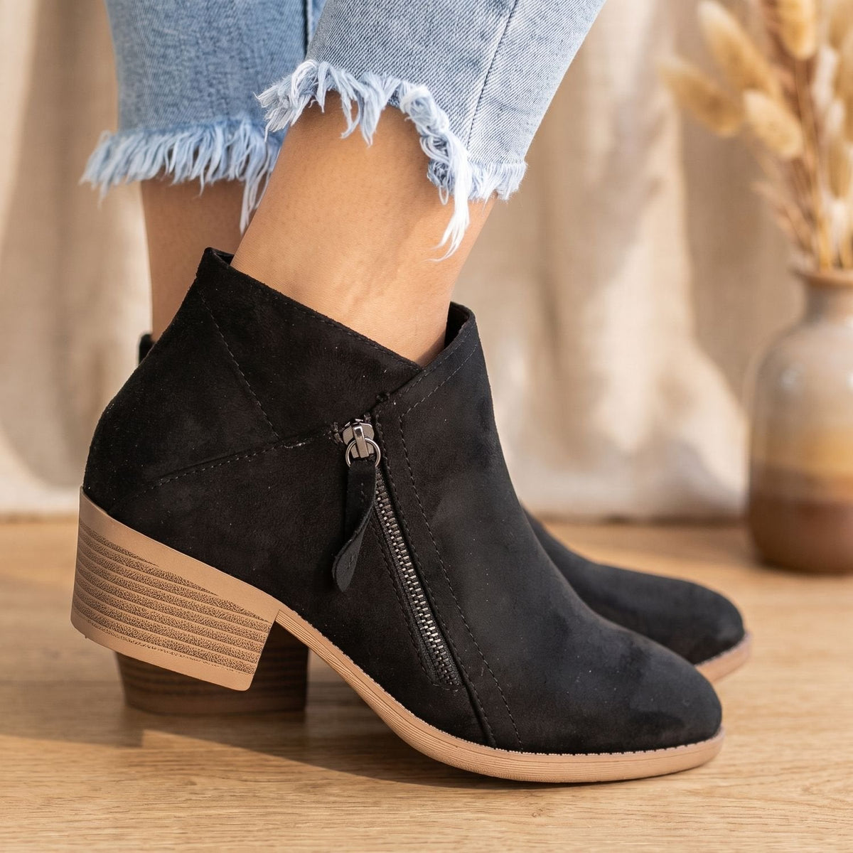 Women's Orthopedic Heeled Ankle Boots for All-Day Comfort - Black