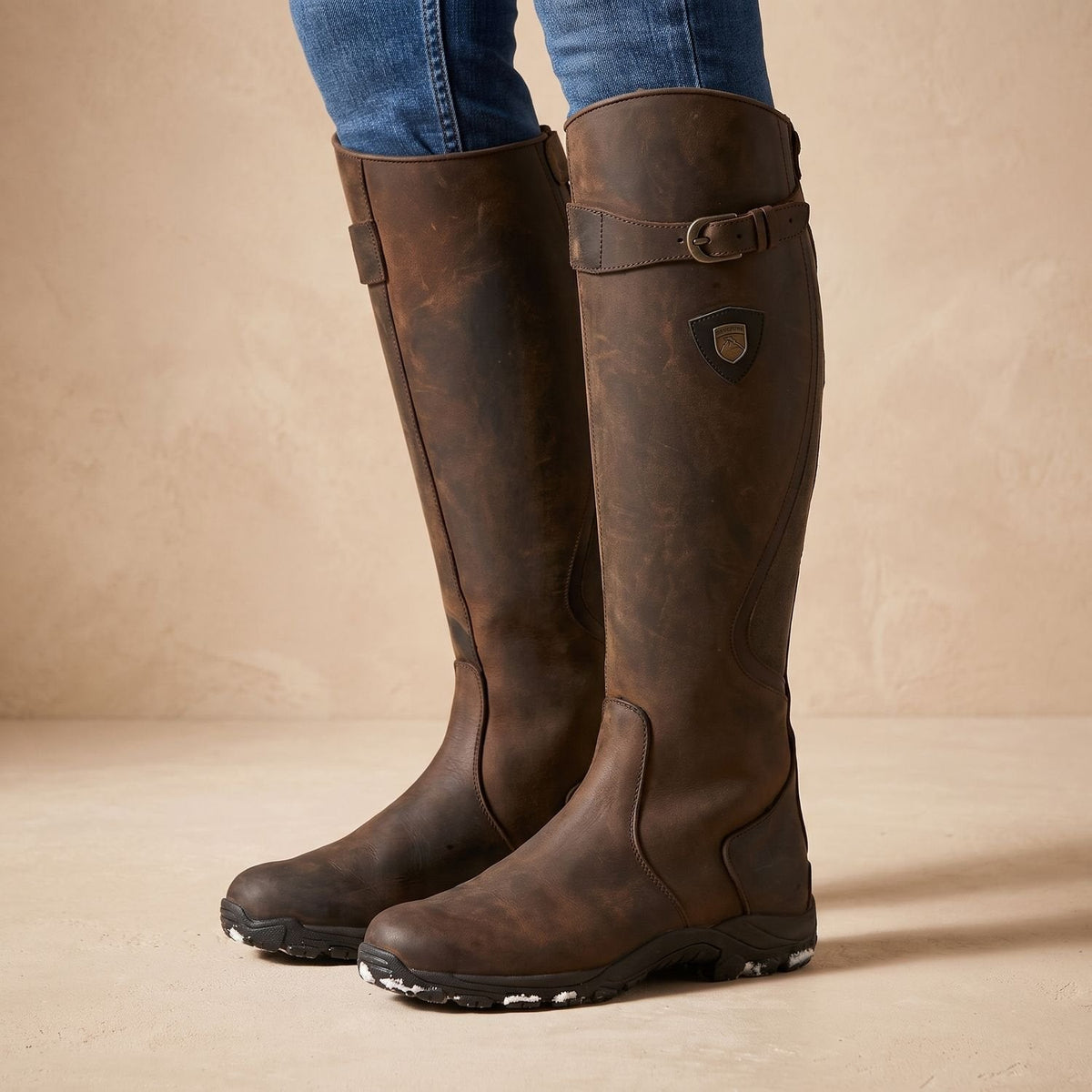 Women's Orthopedic Riding Boots with Calf Buckle and Grip Sole