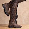 Women's Orthopedic Riding Boots with Calf Buckle and Grip Sole - Dark Brown