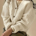 Women's Chunky Cable-Knit Button Cardigan in Roomy Oversized Cut - Apricot