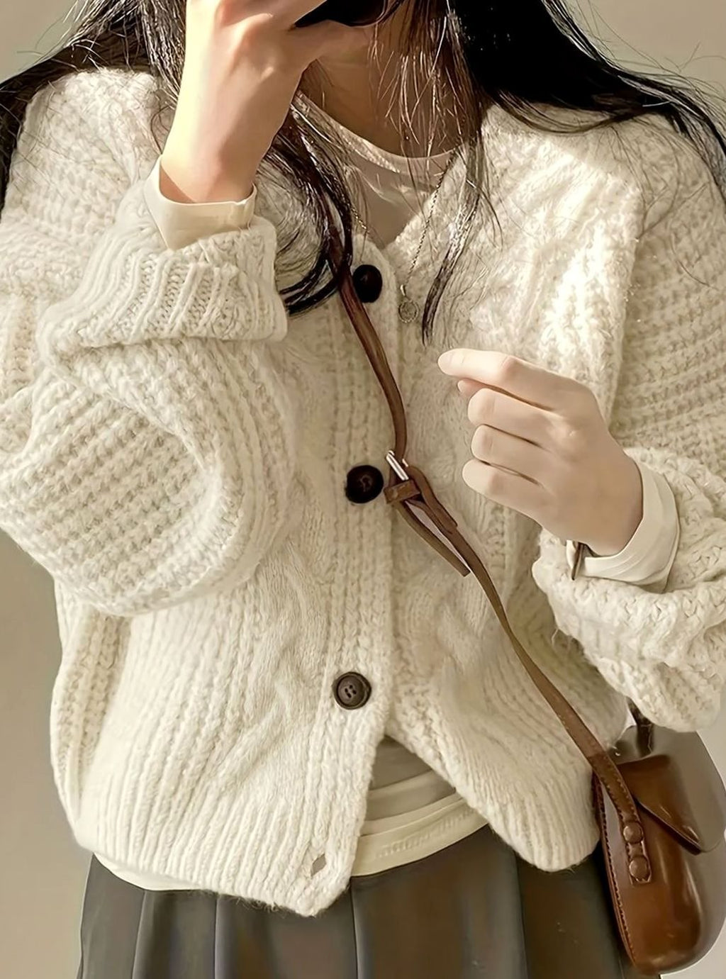 Women's Chunky Cable-Knit Button Cardigan in Roomy Oversized Cut