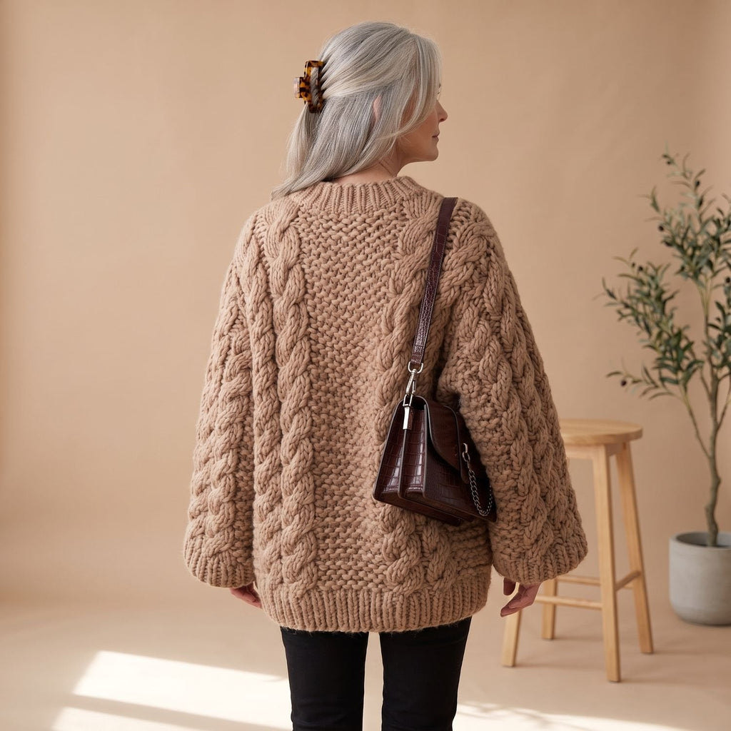 Women's Chunky Cable-Knit Oversized Sweater with Full Sleeves