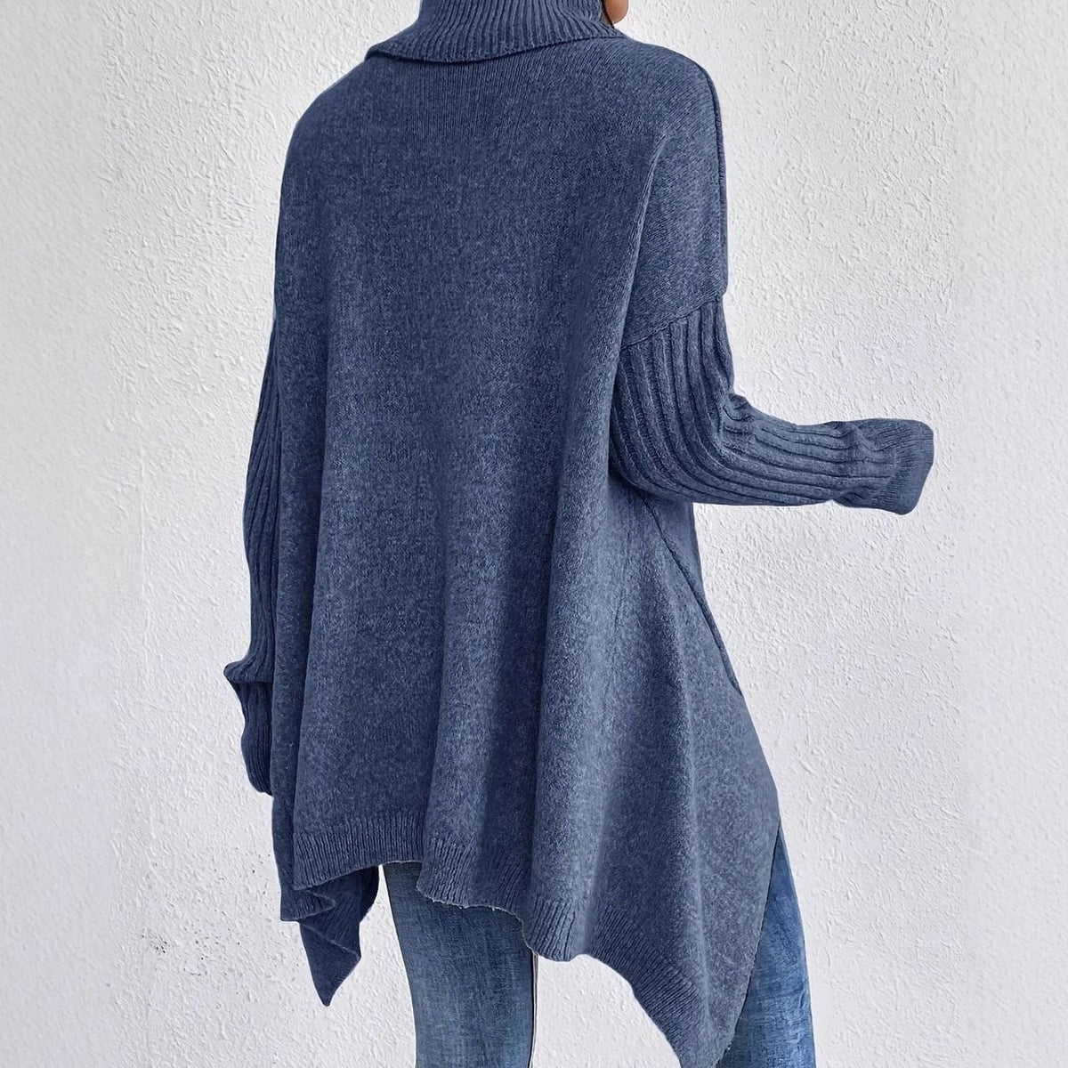 Women's Drop-Shoulder Turtleneck Sweater with High-Low Hem
