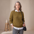 Women's Roomy Crew Neck Knit Sweater for Office and Weekend - Khaki