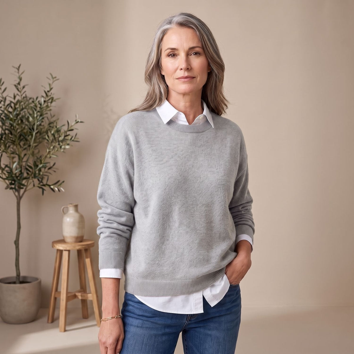 Women's Roomy Crew Neck Knit Sweater for Office and Weekend