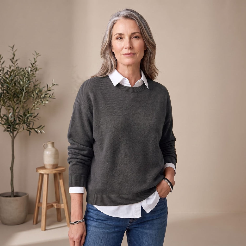 Women's Roomy Crew Neck Knit Sweater for Office and Weekend