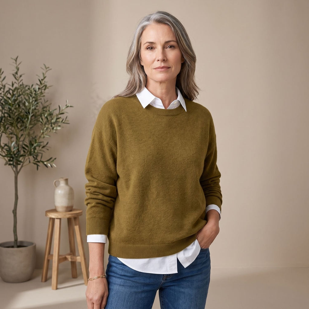 Women's Roomy Crew Neck Knit Sweater for Office and Weekend