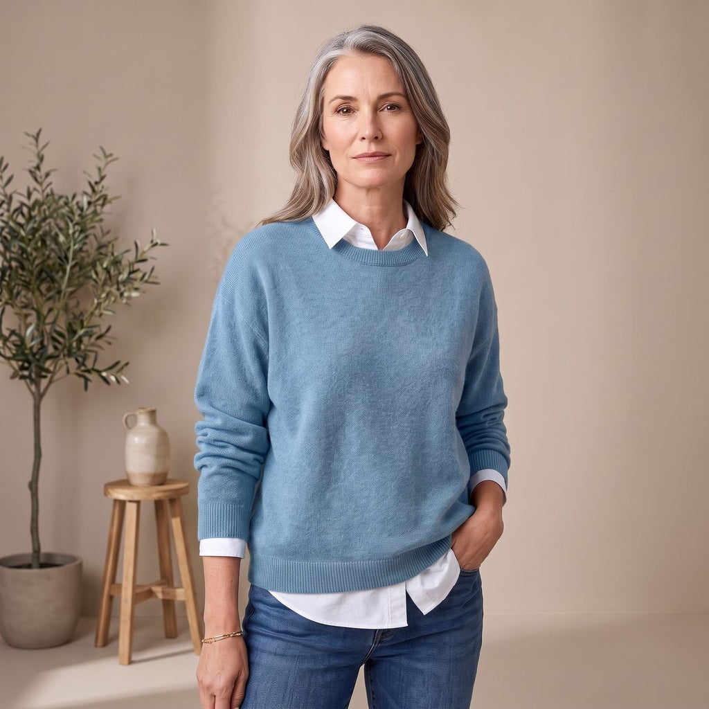 Women's Roomy Crew Neck Knit Sweater for Office and Weekend