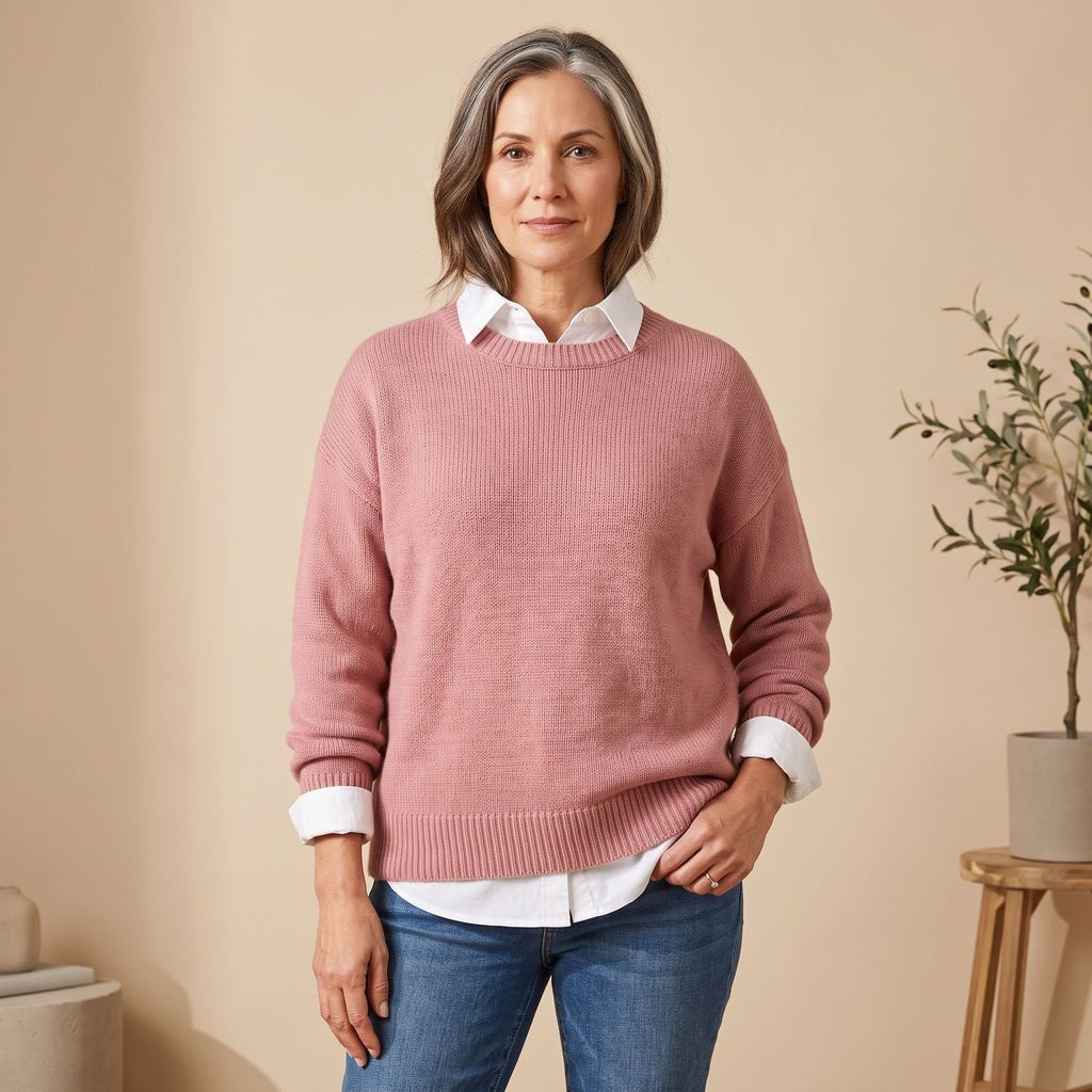 Women's Roomy Crew Neck Knit Sweater for Office and Weekend