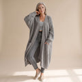 Women's Long Chunky Ribbed Cardigan for Work-From-Home Days - Gray