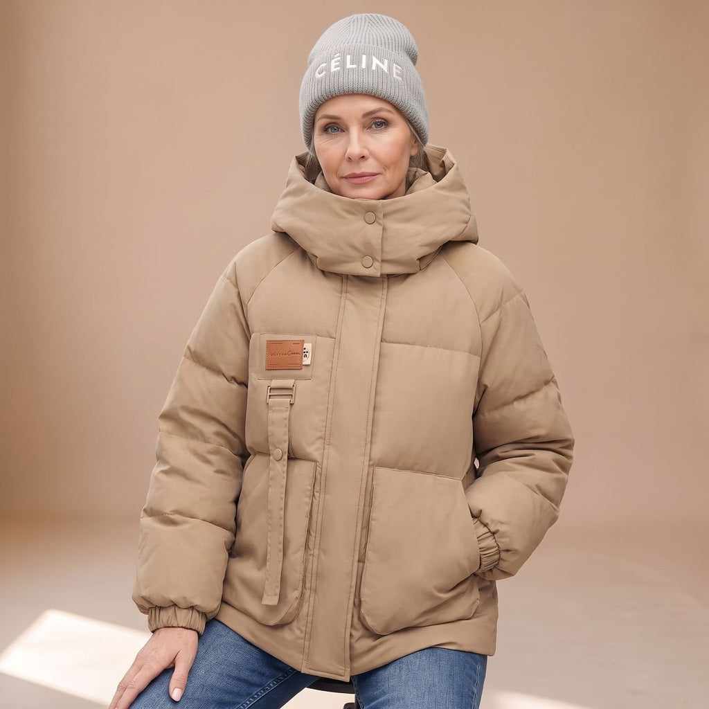 Women's Roomy Water-Resistant Puffer Coat with Fixed Hood