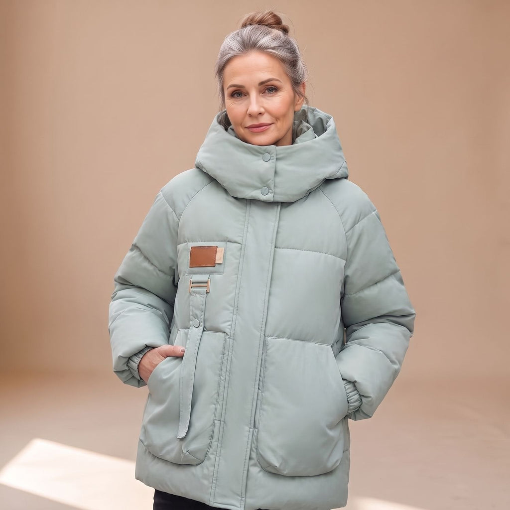 Women's Roomy Water-Resistant Puffer Coat with Fixed Hood