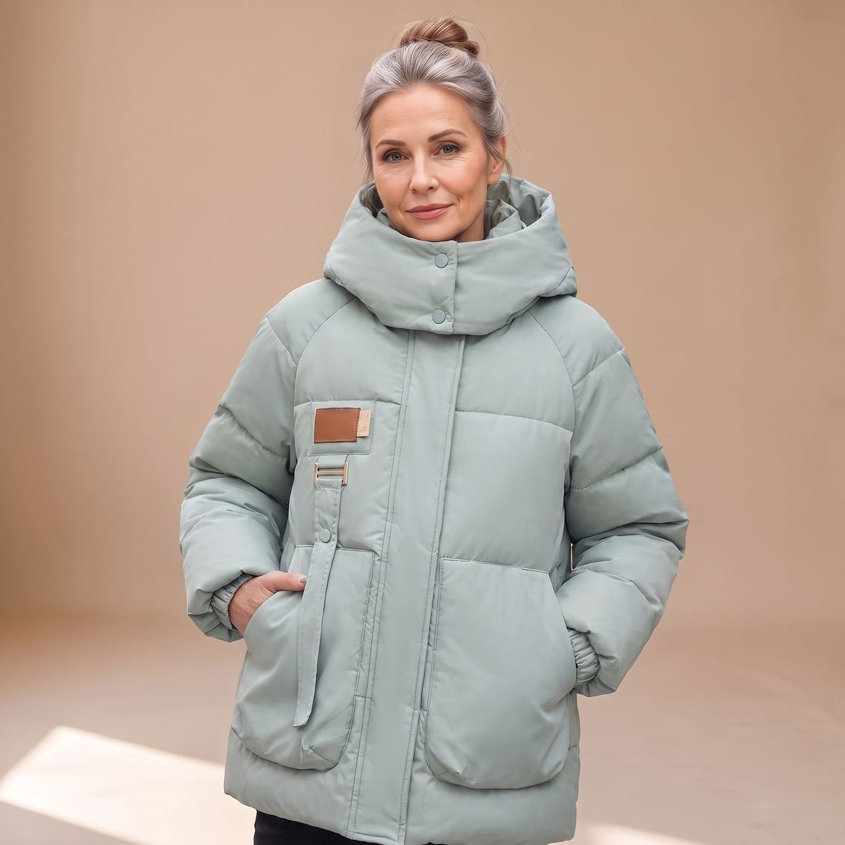 Women's Roomy Water-Resistant Puffer Coat with Fixed Hood